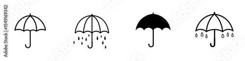 The umbrella icon represents a modern flat design, also symbolizing a logo, and is associated with protection and parasol symbols during rainy weather