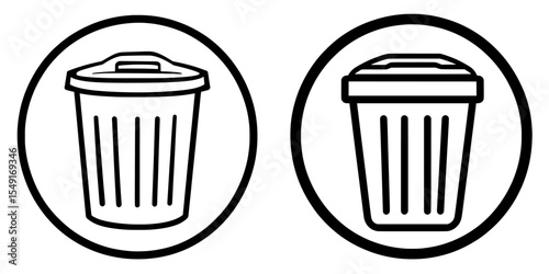 This particular icon, showcasing a trash can with a lid in black and white, centered within a circle, is a versatile option for enhancing the visual appeal of digital interfaces, applications, and