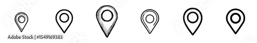 A simple black and white icon representing a map pin or location marker is depicted