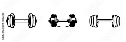 Icon of a dumbbell in simple black and white, symbolizing fitness and weightlifting