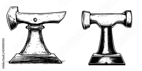 This modern illustration features a blacksmith anvil set against a white background