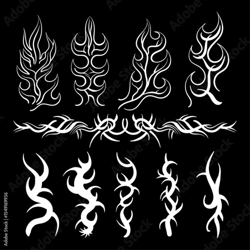 Set of tattoo tribal elements on black background.  illustration for your design