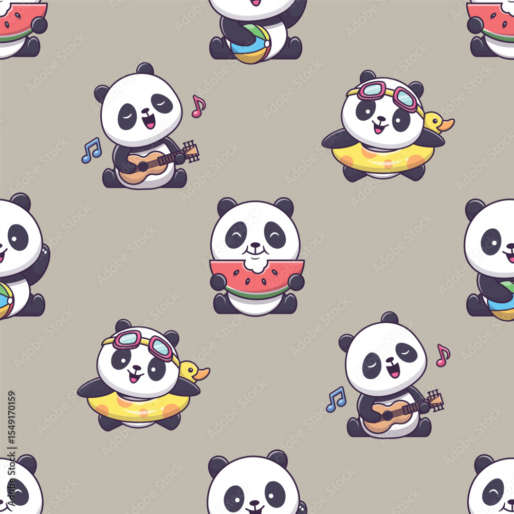 Obraz premium seamless pattern with panda is a bear species endemic to China, bamboo shooots, dancing panda, black and white vector art illustration design