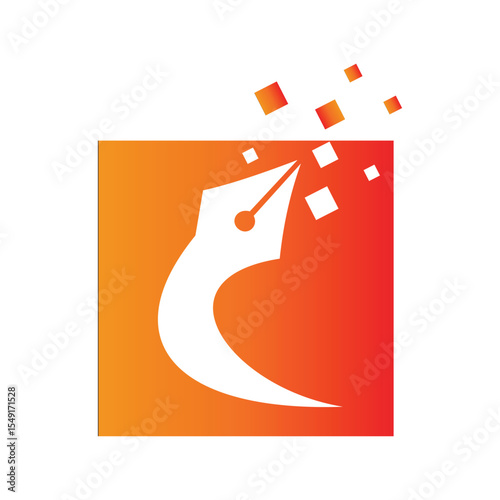 Creative pen nib logo with floating squares gradient design