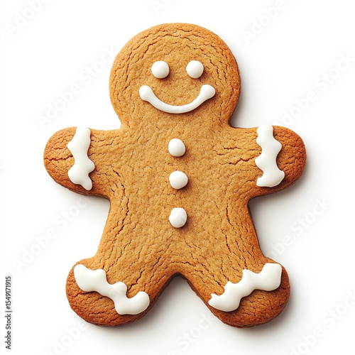 Smiling Gingerbread Man Cookie with White Icing Decoration