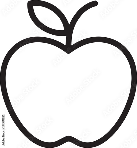 Simple Apple Outline Icon Depicting Freshness, Health, and Nutrition for a Modern Minimalist Design, Ideal for Food Blogs or Educational Material