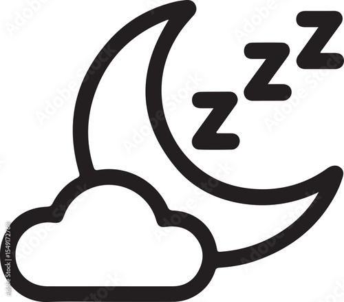 Serene Nighttime Icon Depicting Sleep Under the Moon and Clouds Symbolizing Restfulness and Tranquility with Dreamy Zzz's Emphasizing Peaceful Sleep