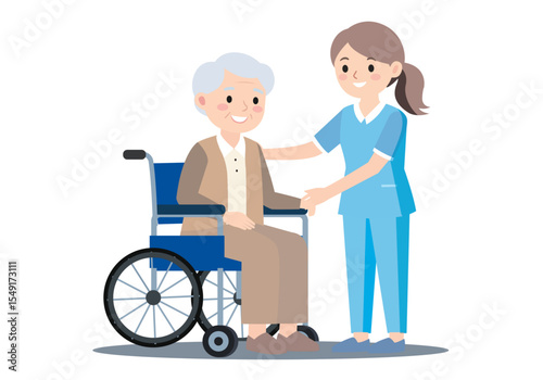 023.010.A nurse comforting an elderly patient with a smile illustration Vector style