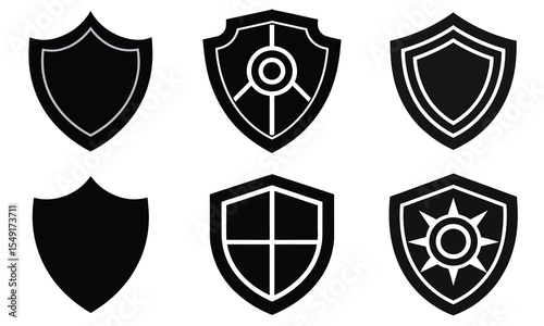 Shield silhouette vector shape eps. Black and White Shield Icons Set – Vector Symbols for Security, Protection, and Privacy Design	