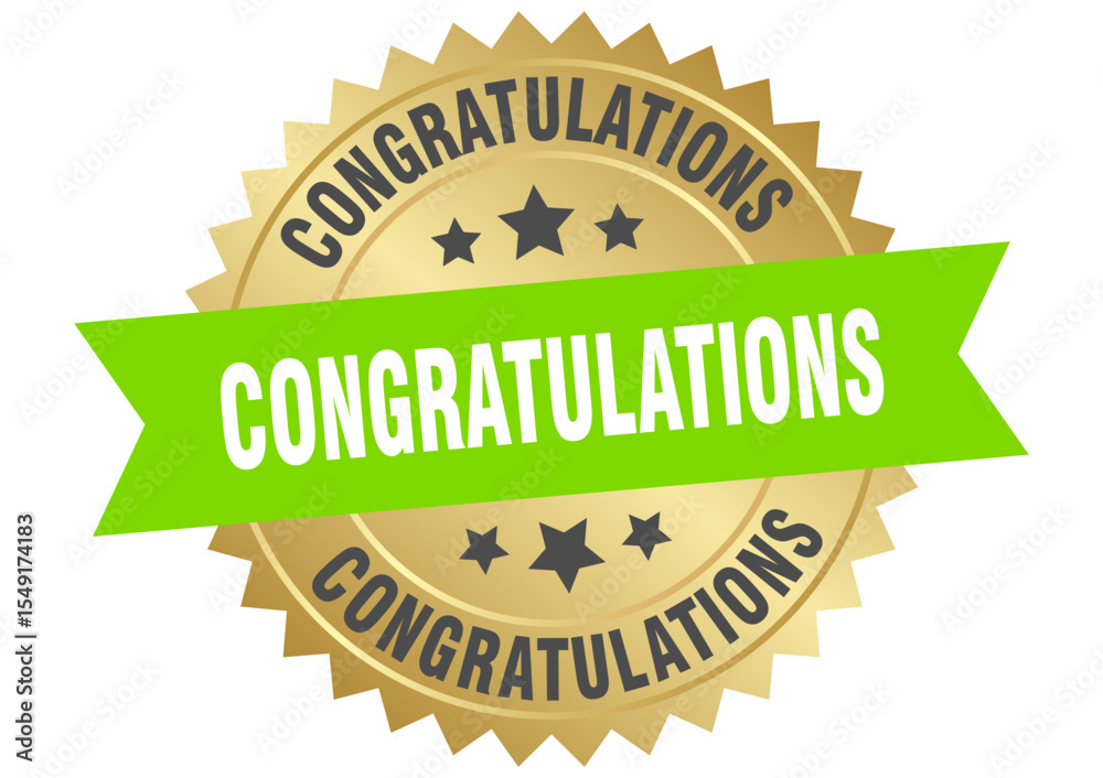 Obraz premium congratulations. congratulations round green and gold label isolated on transparent background