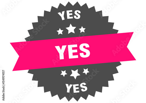 yes. yes round pink label isolated on transparent background
