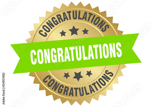 congratulations. congratulations round green and gold label isolated on transparent background