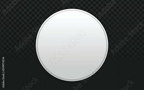 A clean, minimalist white circular button or badge with a subtle shadow and light reflection, set against a dark, transparent background. Ideal for web 
A clean, minimalist white circular button or ba