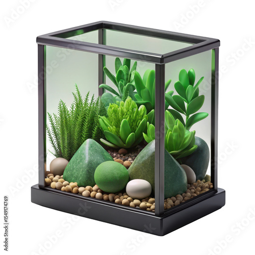 Terrarium with succulents and stones isolated on transparent background