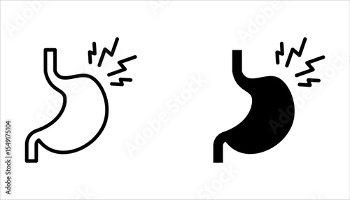 Indigestion icon set. Upset stomach. Diarrhea, bloating, nausea, abdominal pain. on white background