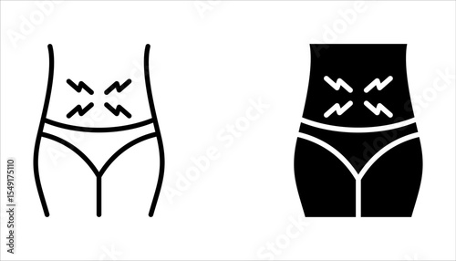 Indigestion icon set. Upset stomach. Diarrhea, bloating, nausea, abdominal pain. on white background