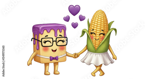 Isolated Cute food couple in love