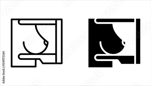 mammography icon set, breast scan, female breast in scanner on white background
