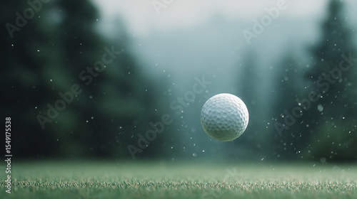 Golf Ball Mid-Air with Rain Droplets