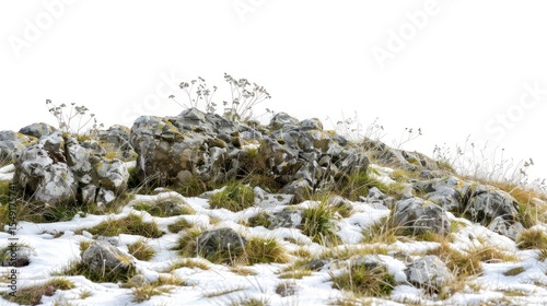 Snow-covered rocky hilltop landscape