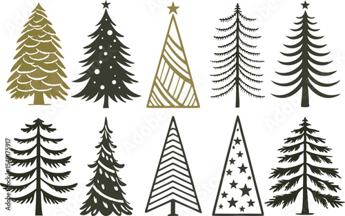 Christmas Tree Collection for Holiday Crafts and Digital Projects. Festive Christmas Tree Designs for Seasonal Creative Use. Christmas Tree Art Collection for Cards Print and Web Design