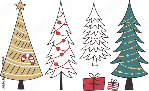 Christmas Tree Collection for Holiday Crafts and Digital Projects. Festive Christmas Tree Designs for Seasonal Creative Use. Christmas Tree Art Collection for Cards Print and Web Design