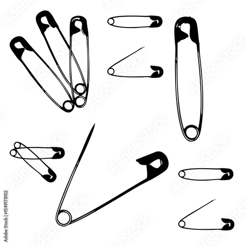 Safety Pins Set Vector Illustration – Open and Closed Metal Safety Pins Collection 