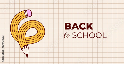 Back to school card, banner and poster template with curved pencil