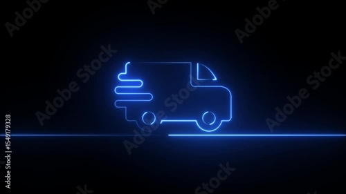 Glowing neon Fast shipping delivery truck icon isolated . delivery truck icon animation .