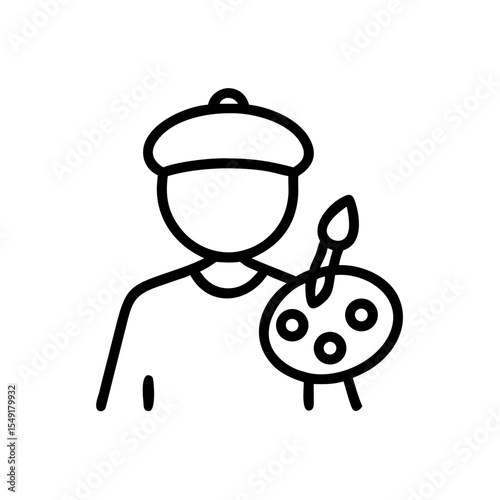 Artist with palette and brush wearing beret on transparent background