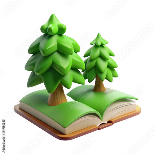 Open book with trees growing on it isolated on transparent background