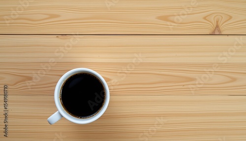 Black Coffee in White Cup on Light Wood Table Surface