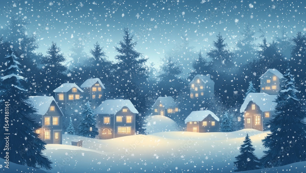 Naklejka premium A winter night village scene with snow