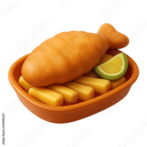 3d illustration of fish and chips, with transparent background.
