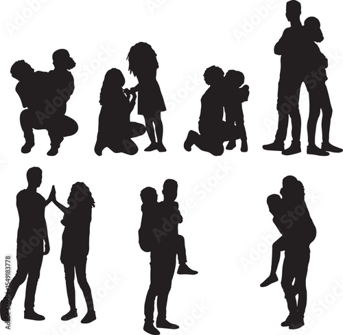 Family Silhouette Set, Vector Illustration on White Background