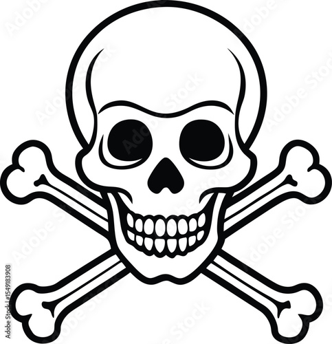 Skull and Crossbones Illustration in Black and White for Danger or Piracy