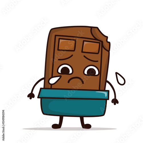 Crying chocolate character bitten and sad cartoon