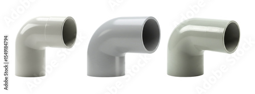 L joint PVC pipe. PVC 90 degree elbow pipe joint plumbing fittings set for water systems isolated on a transparent background