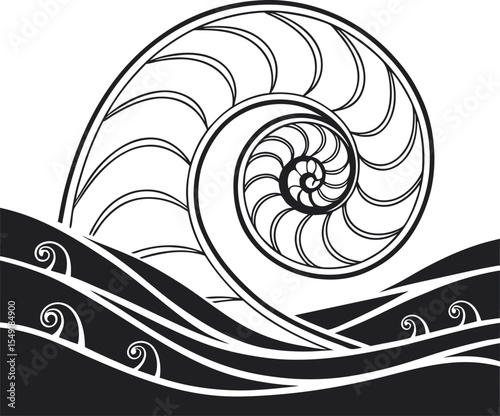 Abstract vector illustration of a swirling nautilus shell pattern