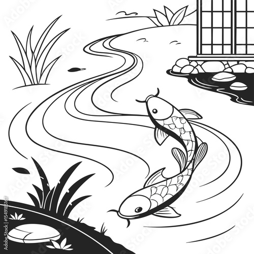 Playful cartoon snake vector illustration in the water, a fun fantasy design with a reptilian art style