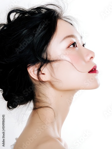 close up Beauty face portrait with fair perfect healthy lift glowing skin