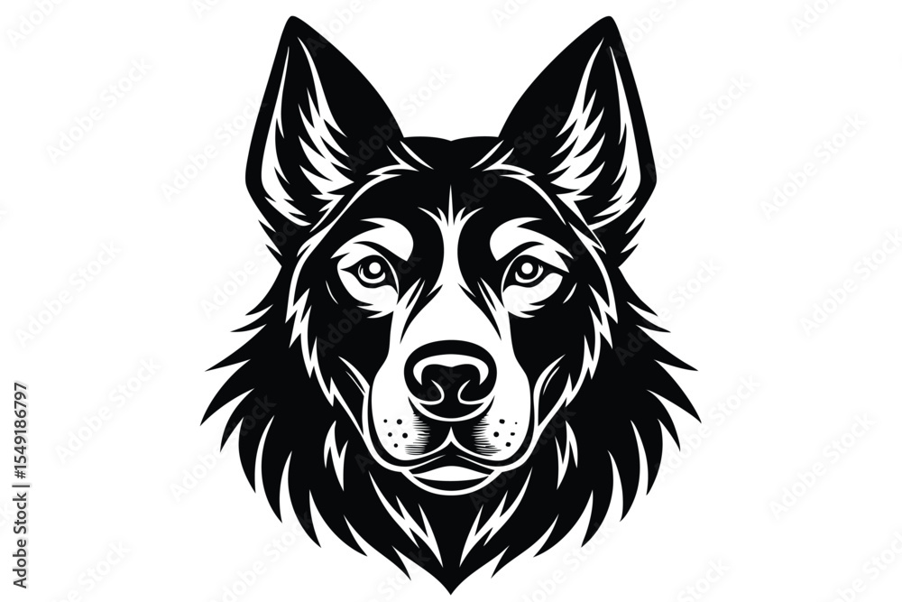 Naklejka premium Bulldog stands boldly in black and white, showcasing its muscular build and distinctive wrinkles