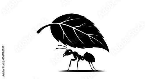 Determined Single Ant Carrying Leaf Twice Its Size Strength