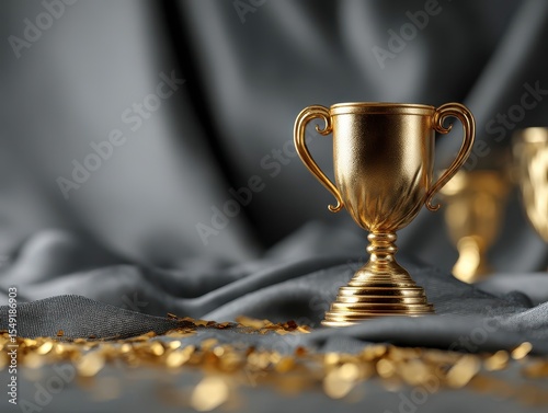 Realistic golden trophy for winner background Success and achievement concept