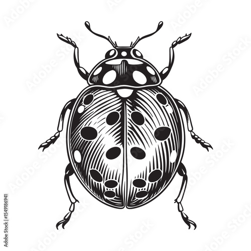 silhouette of ladybug on the white background