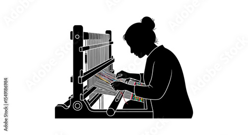 Skilled Artisan Weaving Colorful Tapestry On Loom Textile Craft