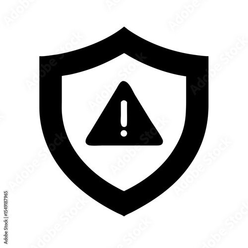 Black and white icon of a shield with an exclamation mark inside a triangle, symbolizing a security warning or system vulnerability alert.

