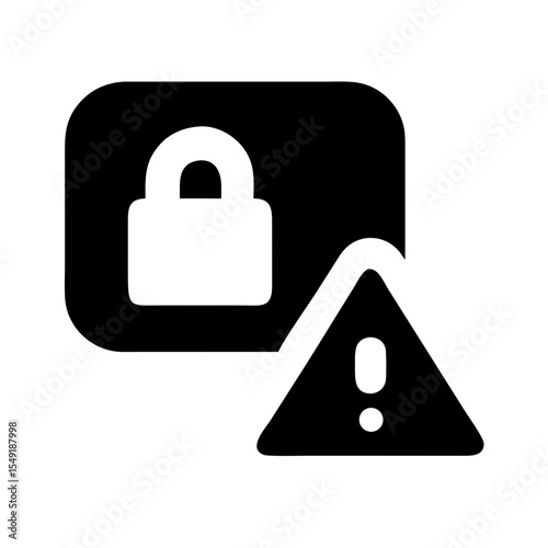 Black and white icon of a padlock with an exclamation mark warning sign, symbolizing a security alert, breach warning, or system threat.
