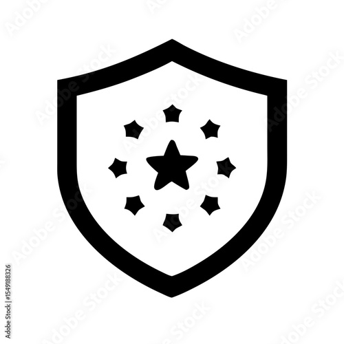 Black and white icon of a shield with stars and a central star, symbolizing GDPR compliance, EU data privacy, and information security.
