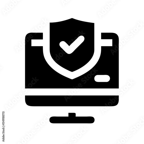 Black and white icon of a computer monitor with a shield and checkmark, symbolizing installed security software and system protection.
